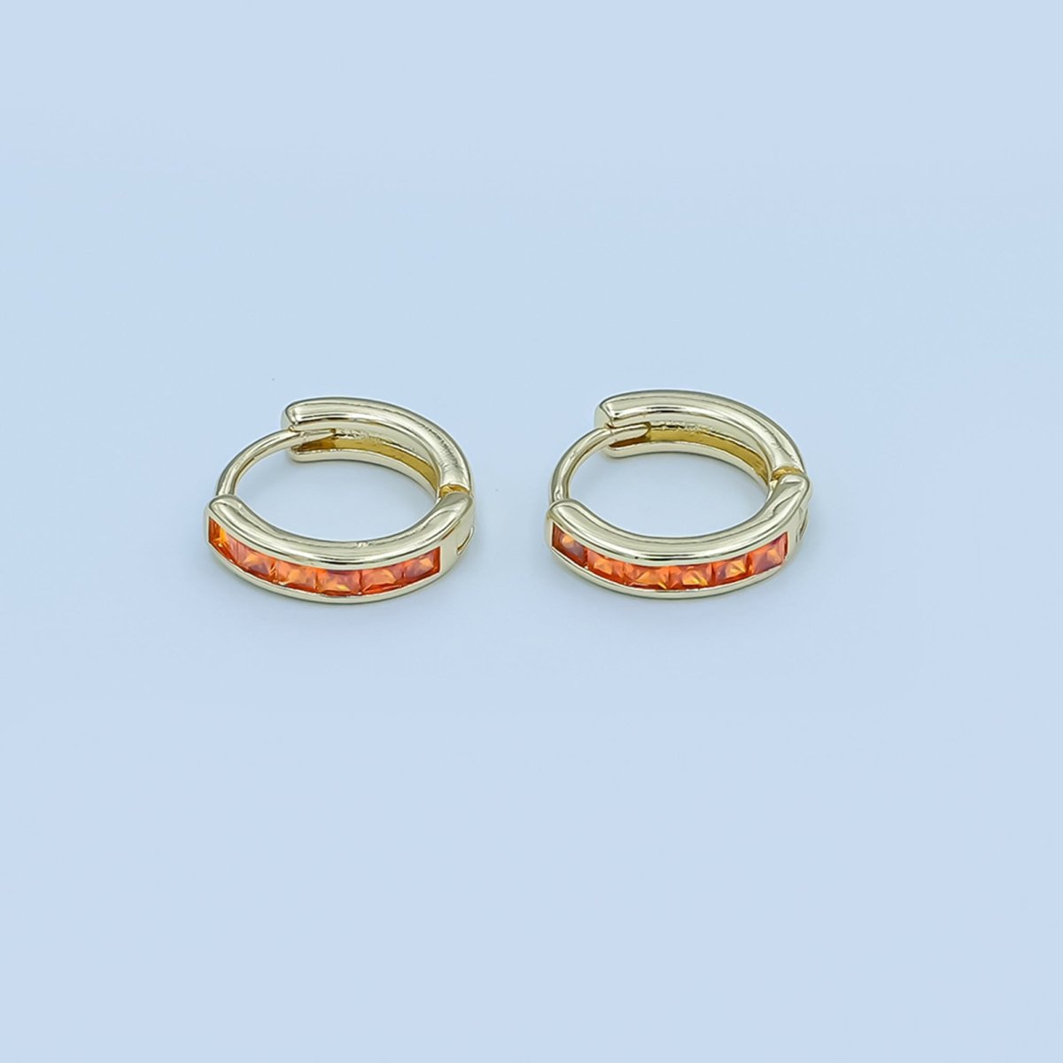 24K Gold Filled 13mm Yellow, Blue, Orange, Purple Baguette Square CZ Cartilage Huggie Earrings | AE0162 - AE167 - DLUXCA