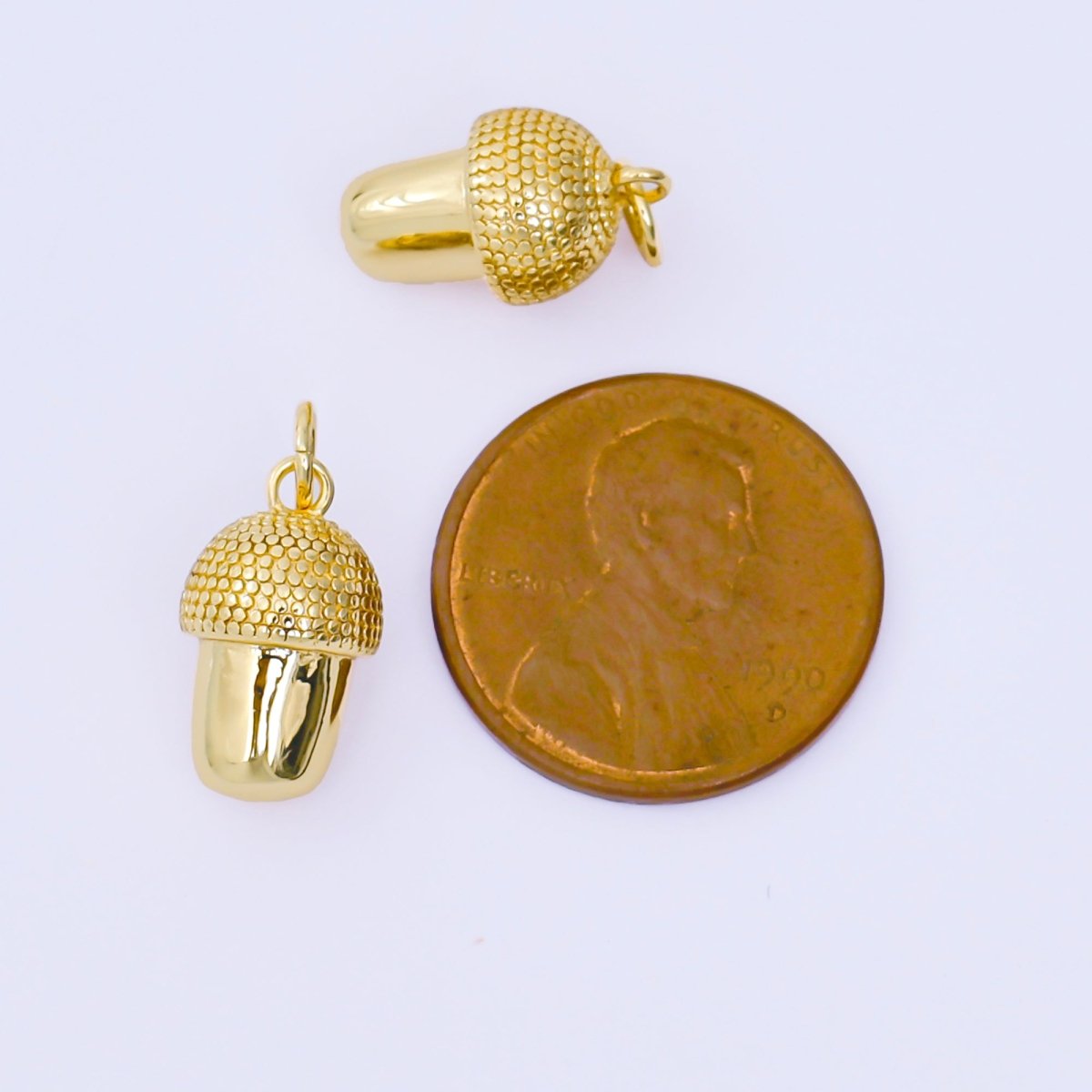 24K Gold Filled 14.3mm Acorn Nut Textured Multidimensional 3D Charm | AF1290 - DLUXCA