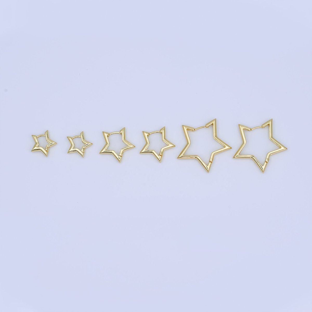 24K Gold Filled 14mm, 18.5mm, 30mm Celestial Star Huggie Hoop Earrings | T040 T070 T105 - DLUXCA