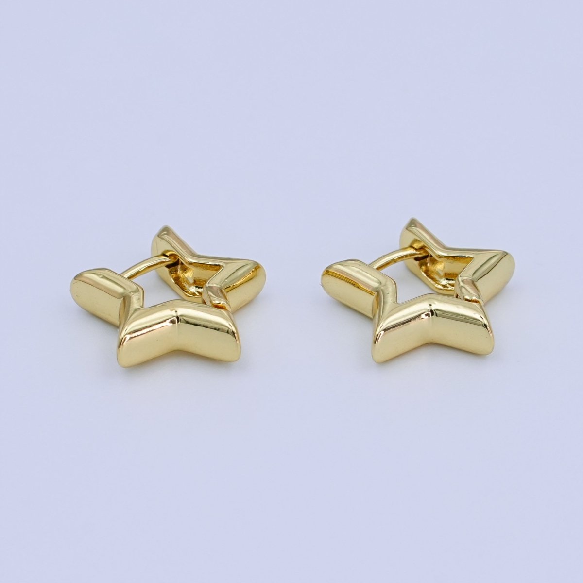 24K Gold Filled 14mm, 18.5mm, 30mm Celestial Star Huggie Hoop Earrings | T040 T070 T105 - DLUXCA