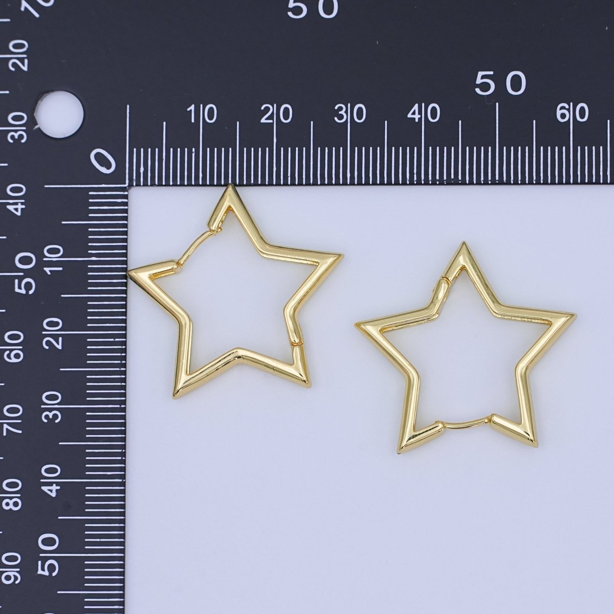 24K Gold Filled 14mm, 18.5mm, 30mm Celestial Star Huggie Hoop Earrings | T040 T070 T105 - DLUXCA