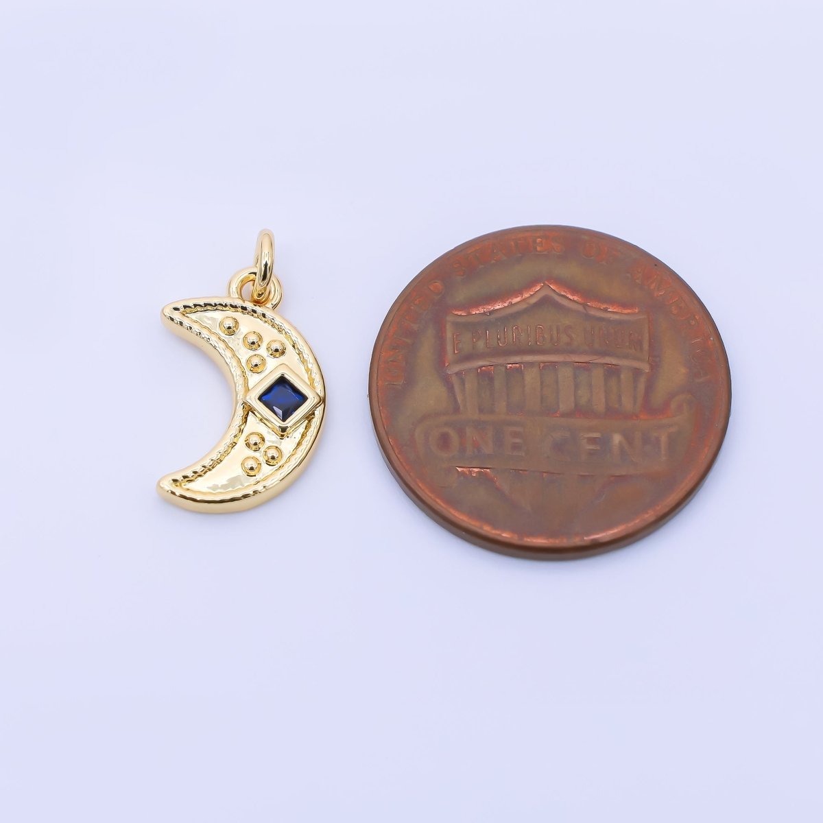 24K Gold Filled 14mm Blue Square CZ Celestial Crescent Moon Charm | AC1609 - DLUXCA