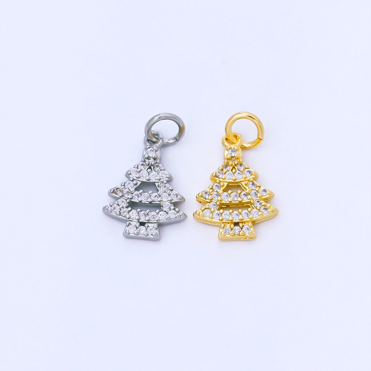 24K Gold Filled 14mm Clear CZ Micro Paved Christmas Tree Charm in Gold & Silver | AF1552 - DLUXCA