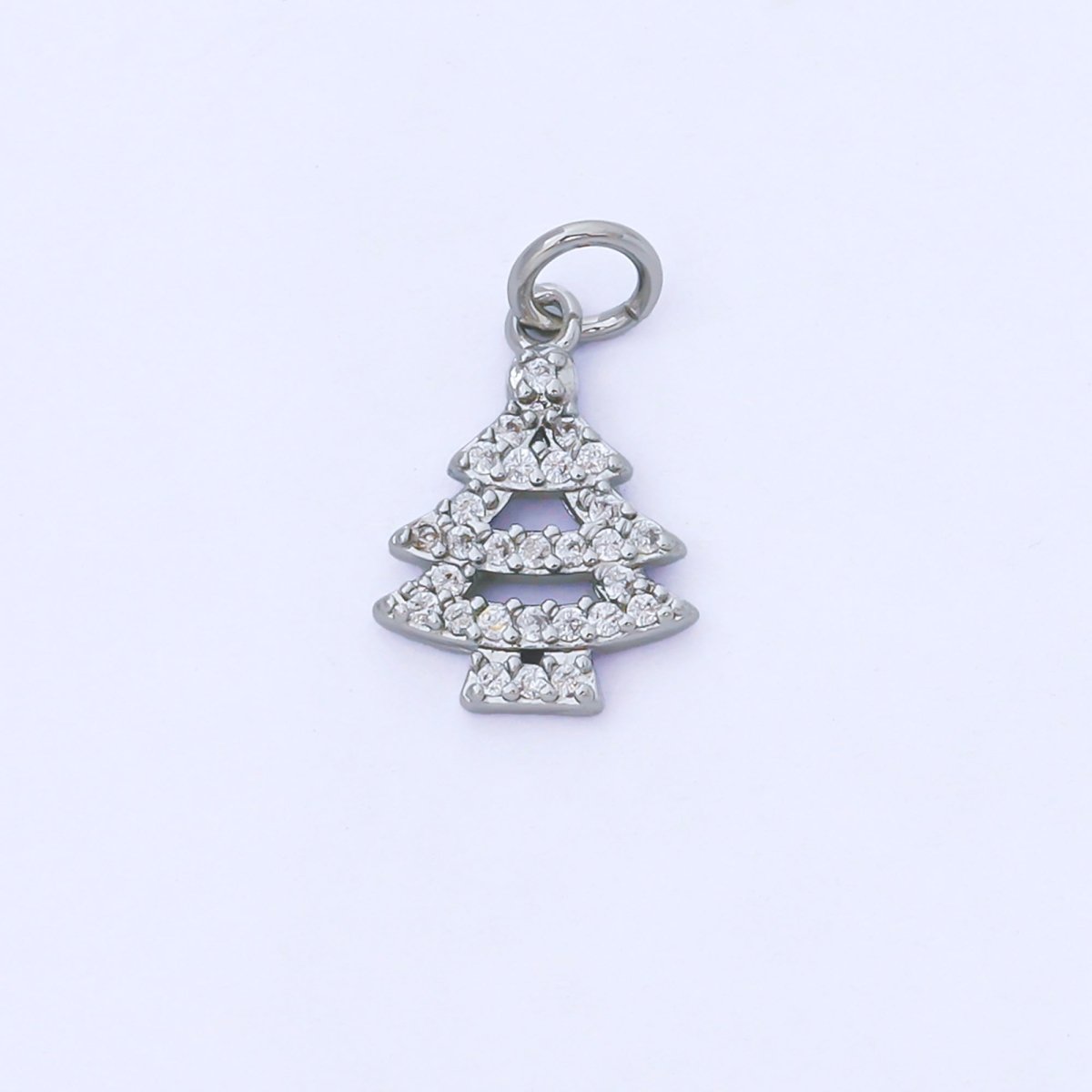 24K Gold Filled 14mm Clear CZ Micro Paved Christmas Tree Charm in Gold & Silver | AF1552 - DLUXCA