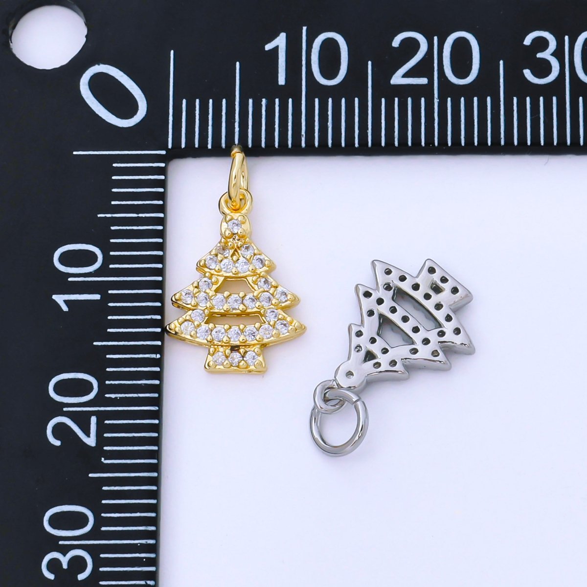24K Gold Filled 14mm Clear CZ Micro Paved Christmas Tree Charm in Gold & Silver | AF1552 - DLUXCA