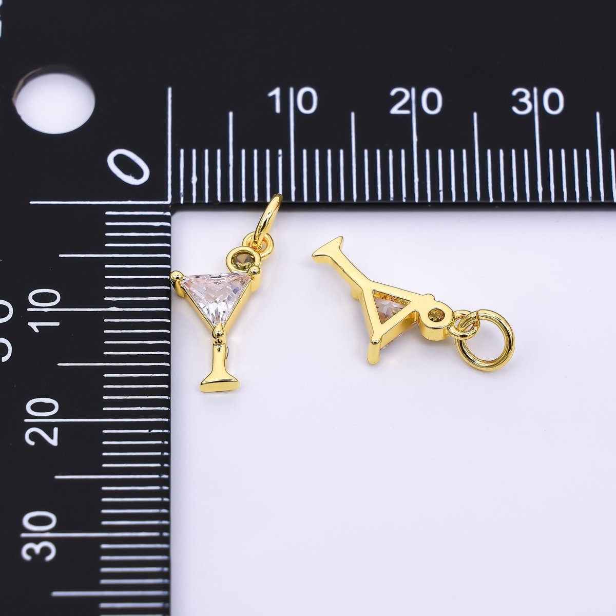 24K Gold Filled 14mm Clear & Yellow Round CZ Cocktail Glass Charm | AF - 525 - DLUXCA