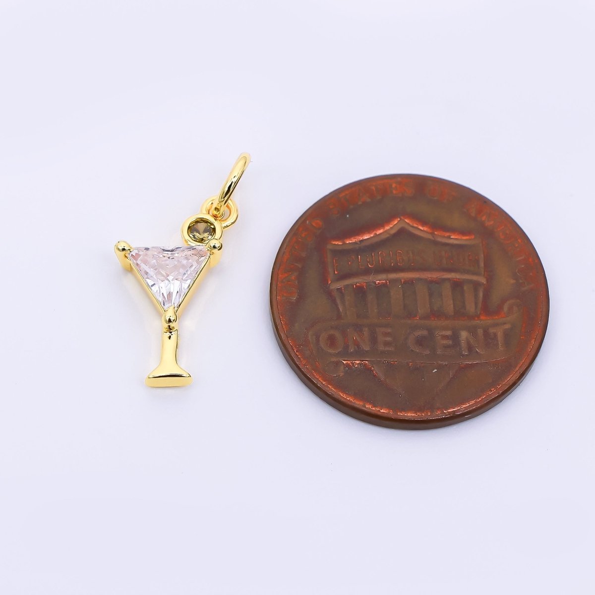 24K Gold Filled 14mm Clear & Yellow Round CZ Cocktail Glass Charm | AF - 525 - DLUXCA