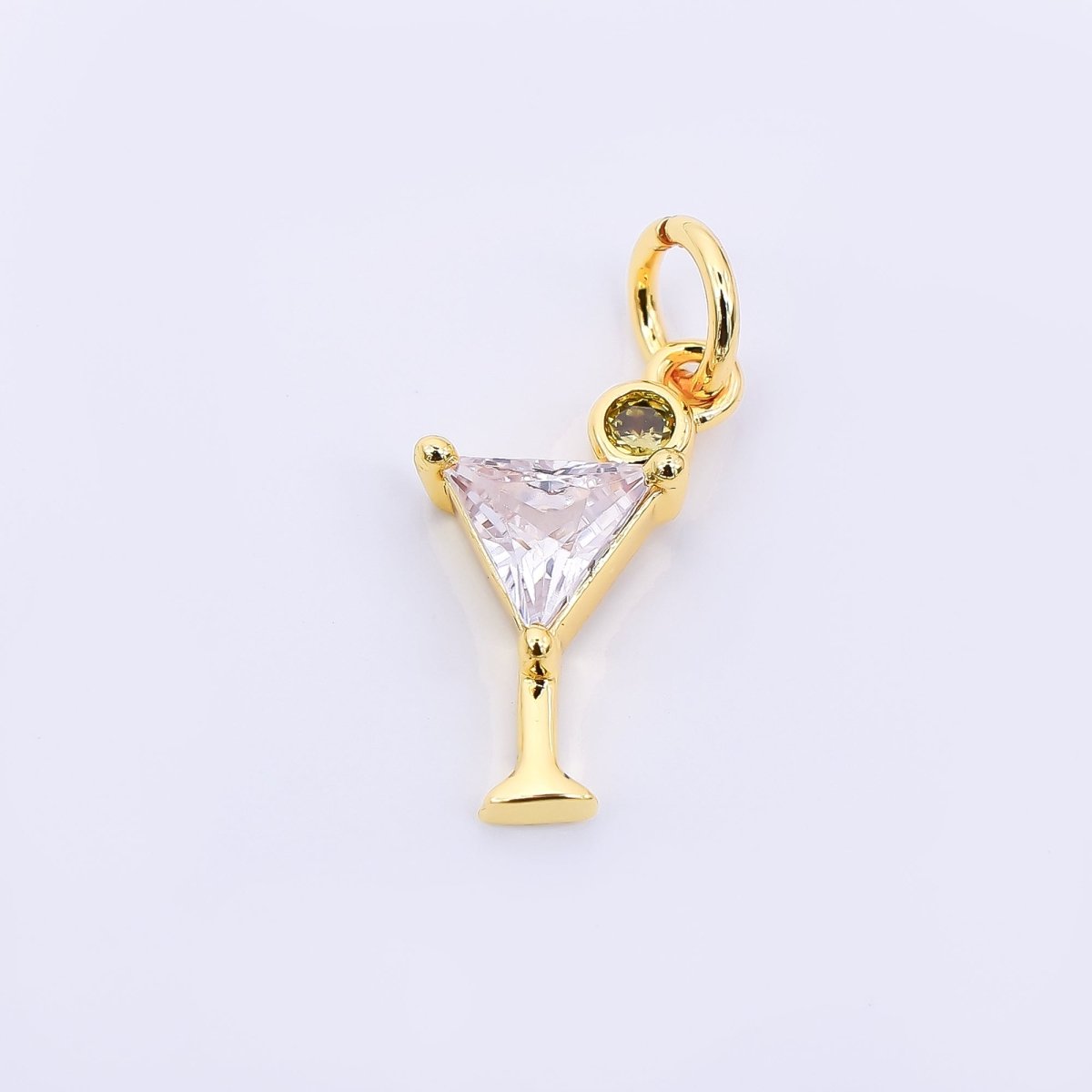 24K Gold Filled 14mm Clear & Yellow Round CZ Cocktail Glass Charm | AF - 525 - DLUXCA