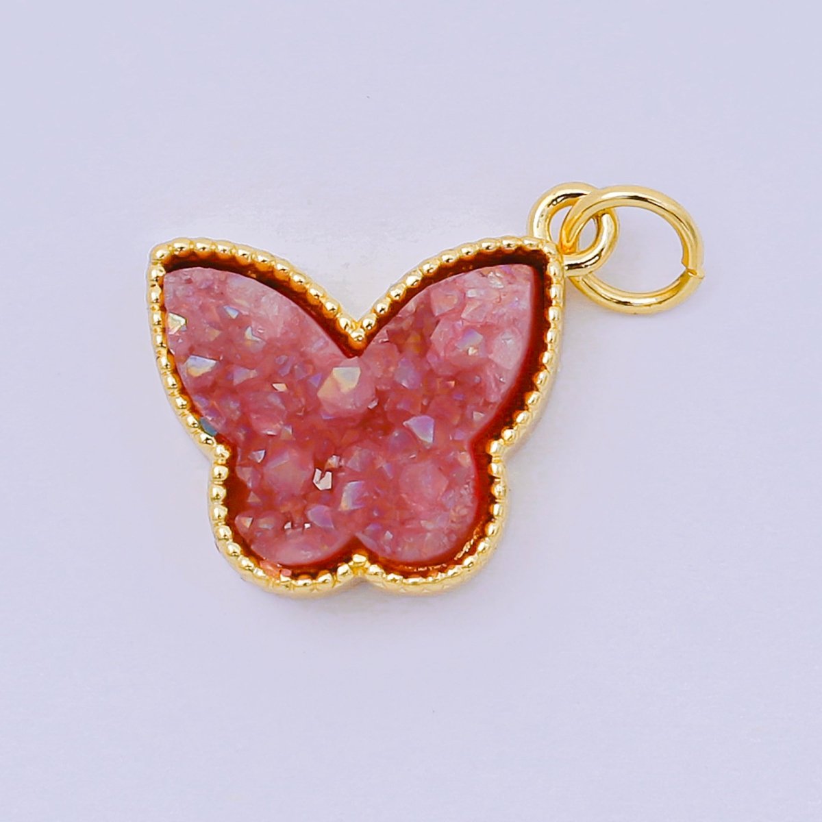 24K Gold Filled 14mm Crystal Quartz Glittery Butterfly Animal Charm | D - 668 D - 677 D - 700 D - 708 D - 757 D - 796 D - 810 - DLUXCA