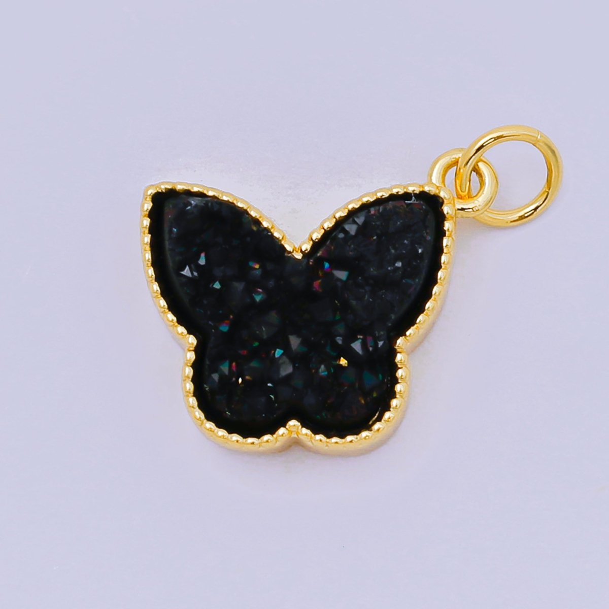 24K Gold Filled 14mm Crystal Quartz Glittery Butterfly Animal Charm | D - 668 D - 677 D - 700 D - 708 D - 757 D - 796 D - 810 - DLUXCA