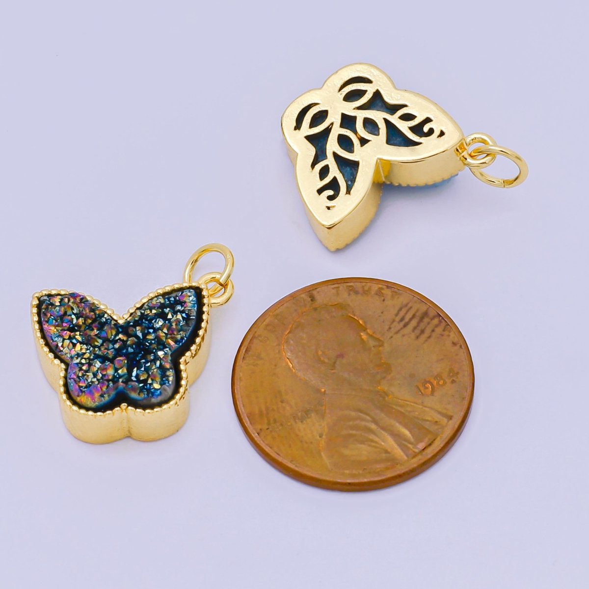 24K Gold Filled 14mm Crystal Quartz Glittery Butterfly Animal Charm | D - 668 D - 677 D - 700 D - 708 D - 757 D - 796 D - 810 - DLUXCA