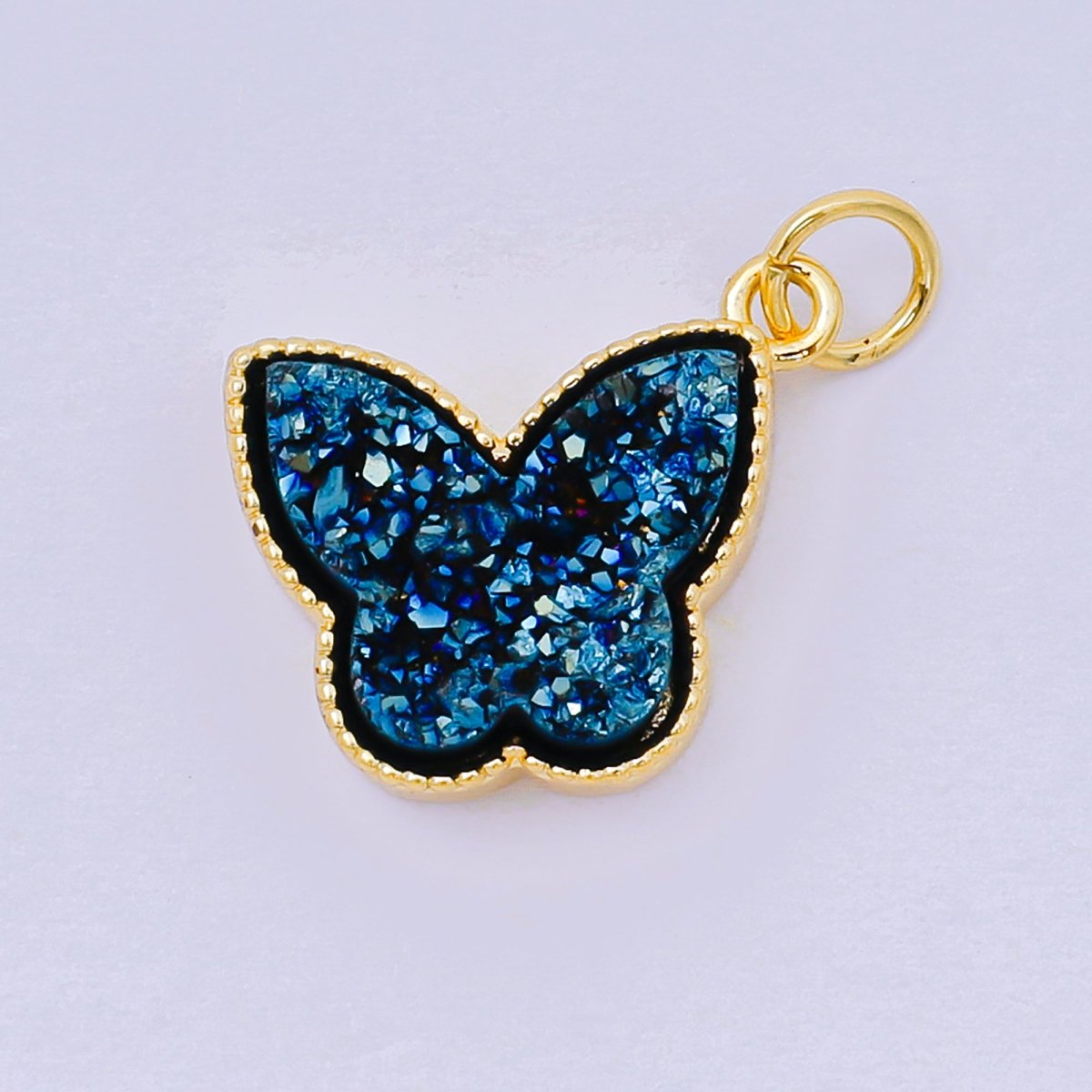 24K Gold Filled 14mm Crystal Quartz Glittery Butterfly Animal Charm | D - 668 D - 677 D - 700 D - 708 D - 757 D - 796 D - 810 - DLUXCA