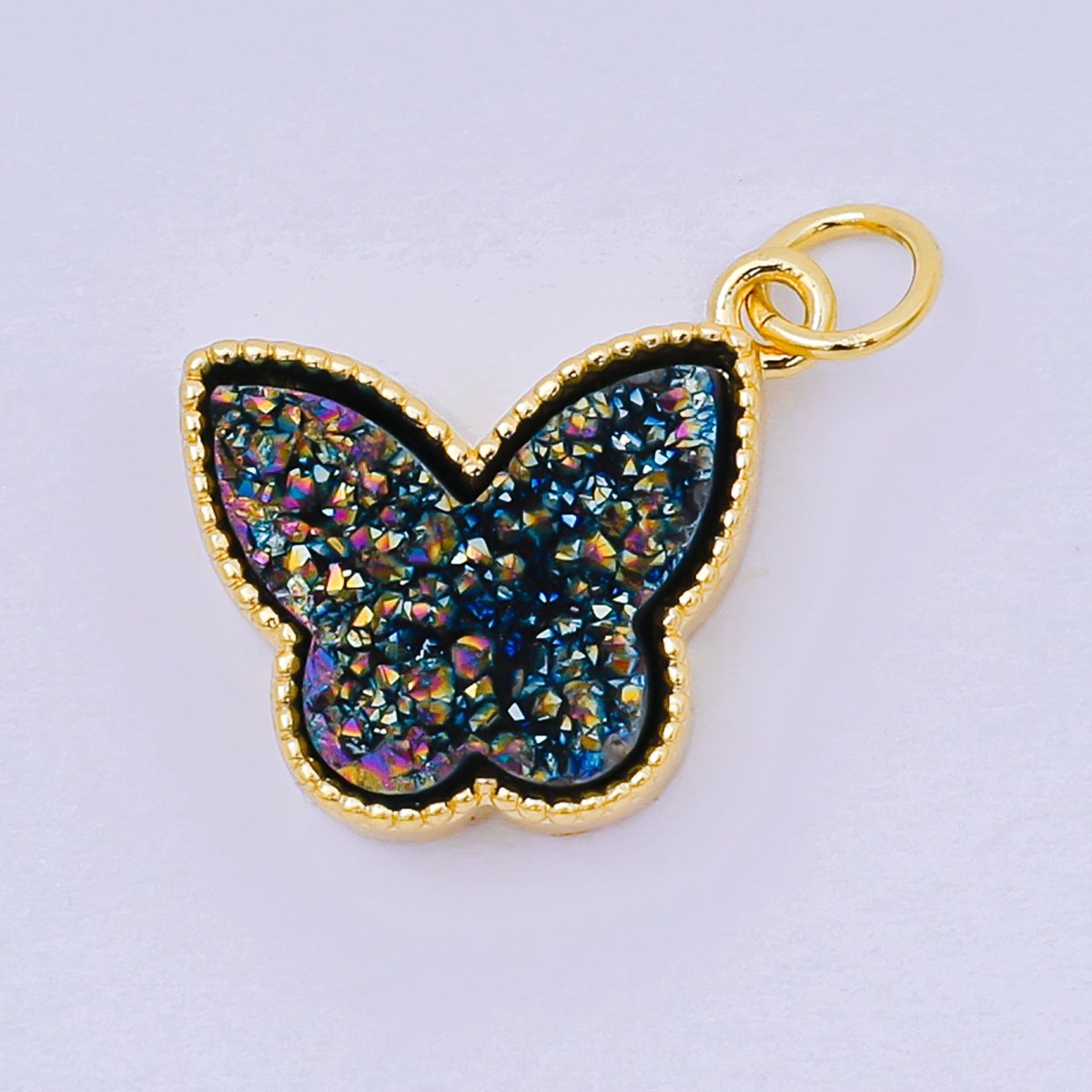 24K Gold Filled 14mm Crystal Quartz Glittery Butterfly Animal Charm | D - 668 D - 677 D - 700 D - 708 D - 757 D - 796 D - 810 - DLUXCA