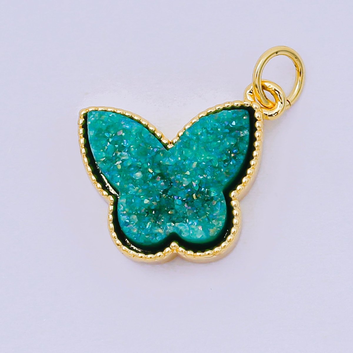 24K Gold Filled 14mm Crystal Quartz Glittery Butterfly Animal Charm | D - 668 D - 677 D - 700 D - 708 D - 757 D - 796 D - 810 - DLUXCA