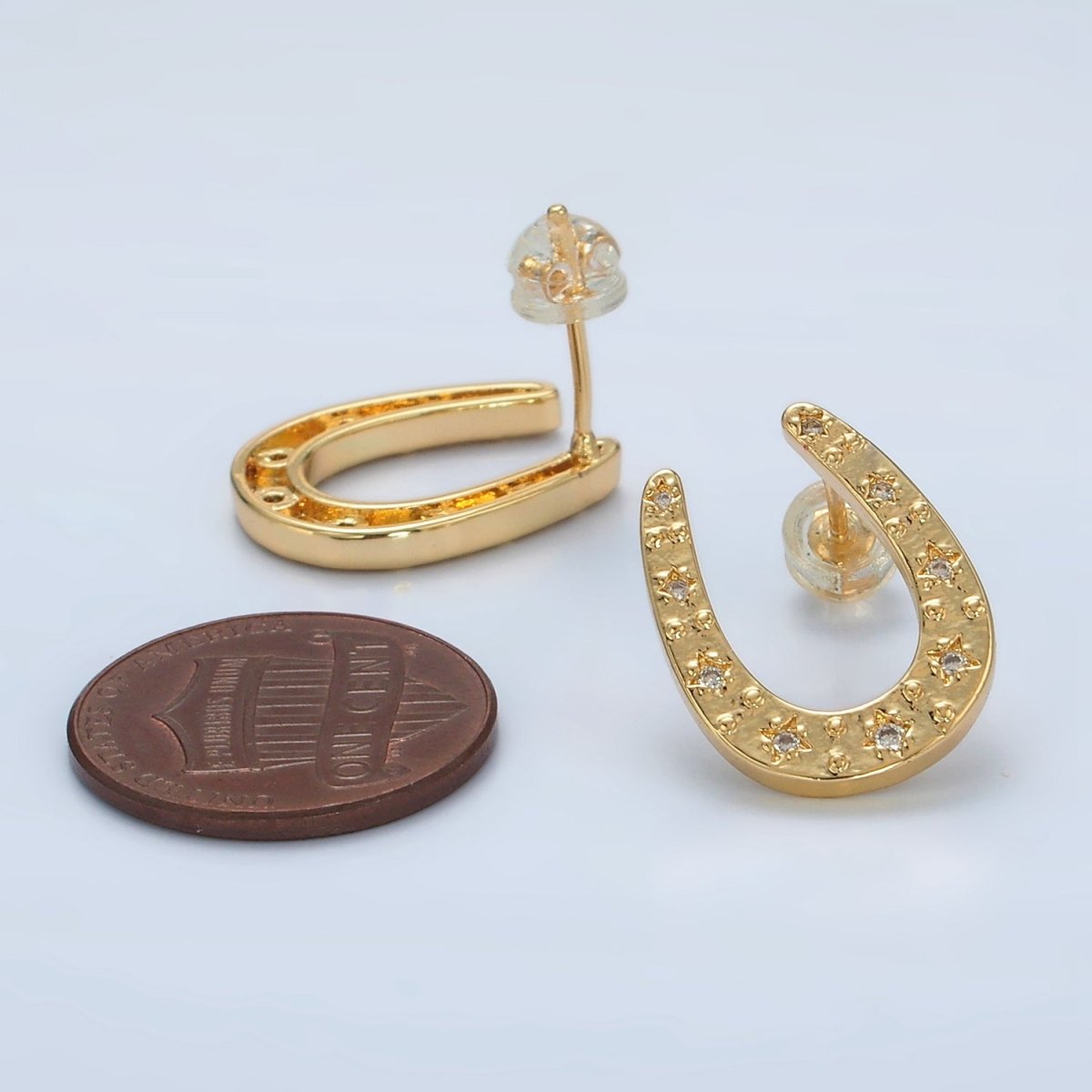 24K Gold Filled 14mm CZ Star Horseshoe Stud Earrings Set | Q102 - DLUXCA