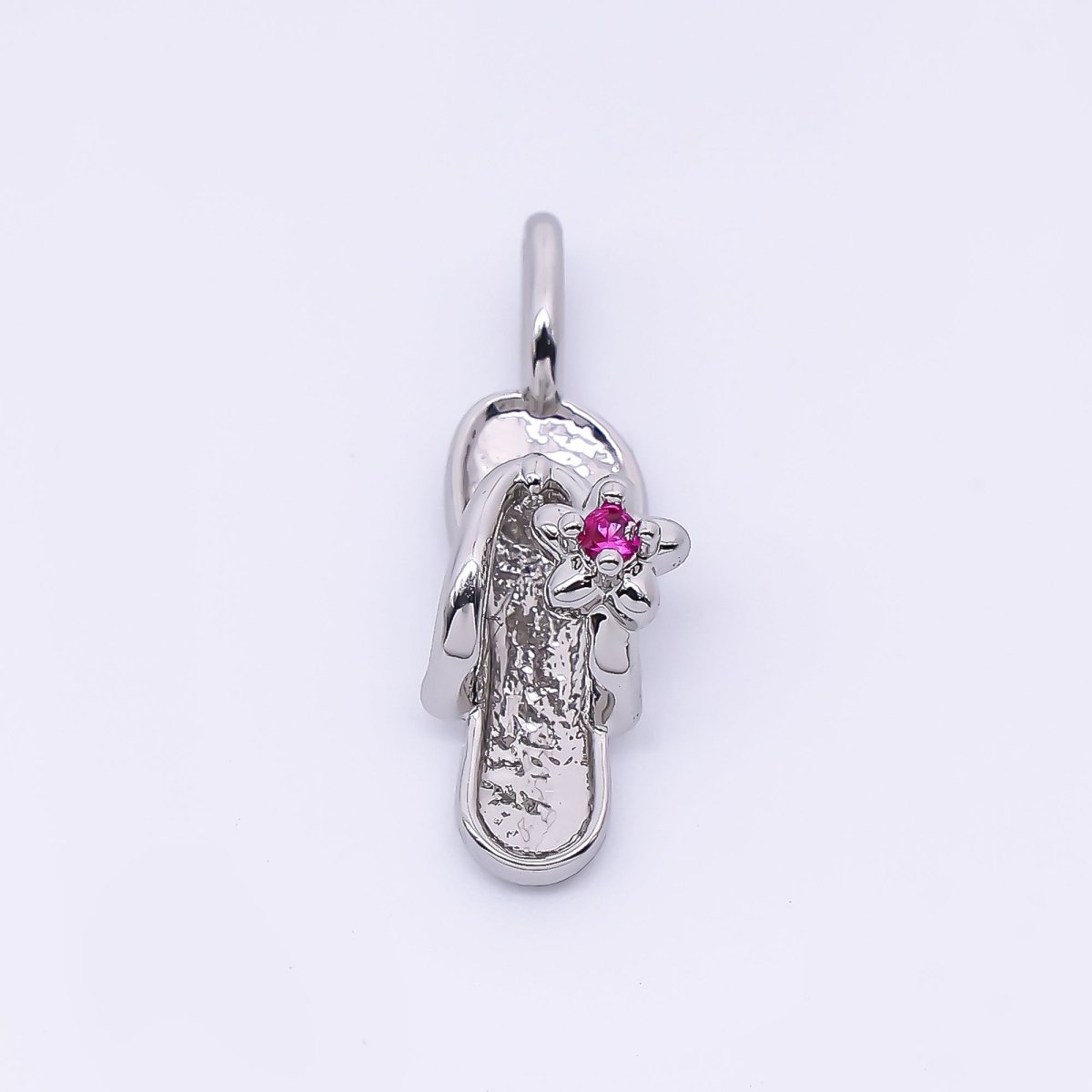 24K Gold Filled 14mm Fuchsia Flower CZ Flip Flop Sandals Pendant in Gold & Silver | AH528 - DLUXCA