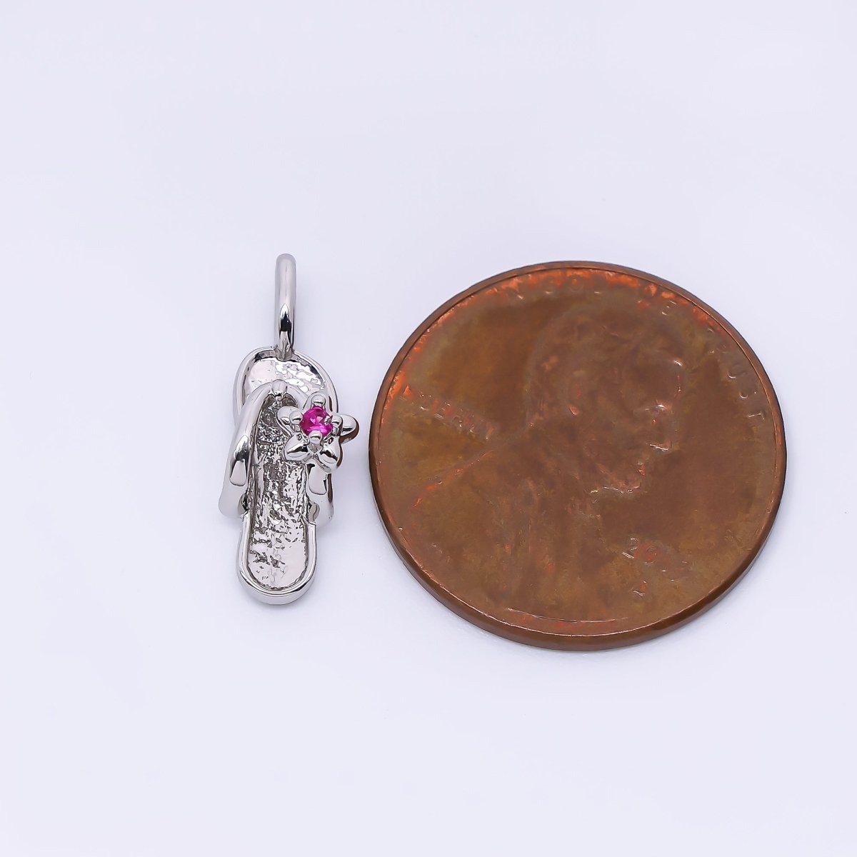 24K Gold Filled 14mm Fuchsia Flower CZ Flip Flop Sandals Pendant in Gold & Silver | AH528 - DLUXCA