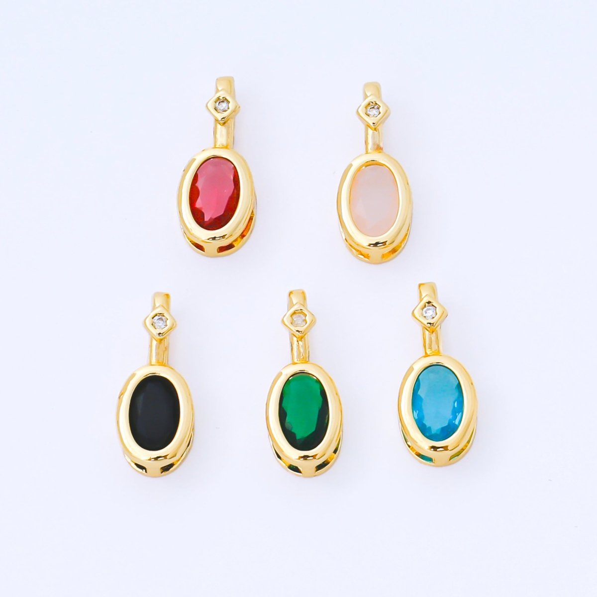 24K Gold Filled 14mm Fuchsia, Green, Black CZ Bezel Outline Oval Pendant | AA1636 AA1637 AA1652 - DLUXCA