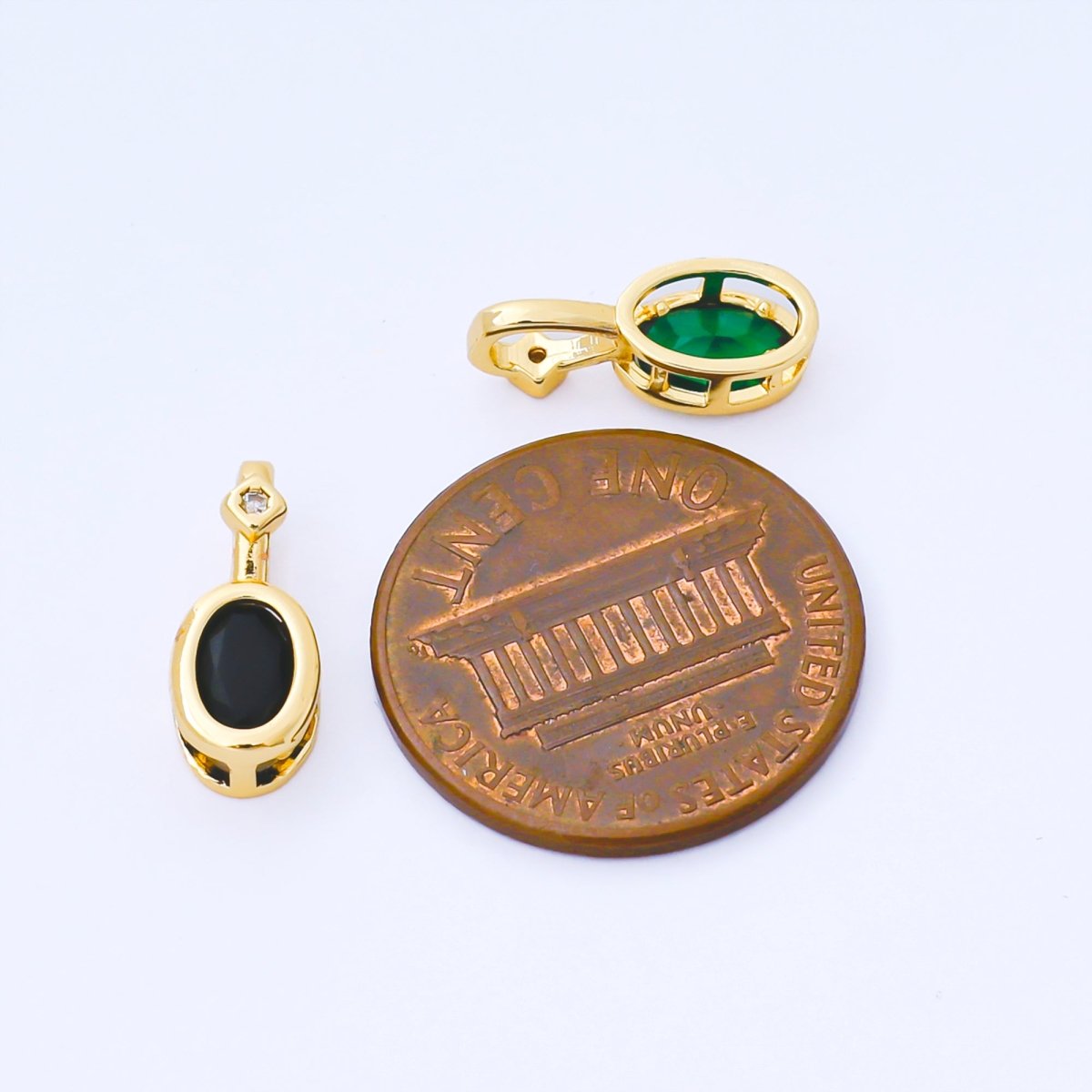24K Gold Filled 14mm Fuchsia, Green, Black CZ Bezel Outline Oval Pendant | AA1636 AA1637 AA1652 - DLUXCA