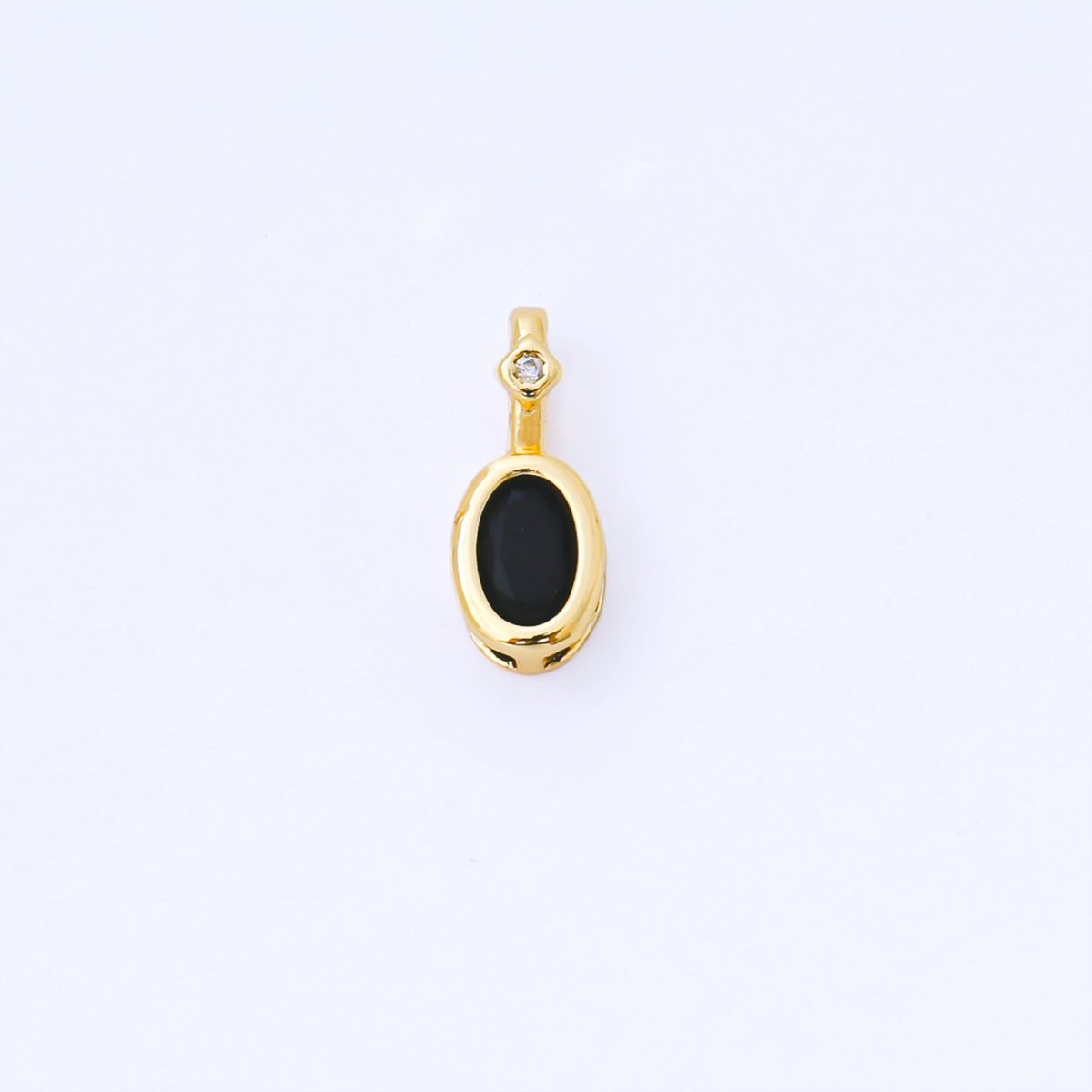 24K Gold Filled 14mm Fuchsia, Green, Black CZ Bezel Outline Oval Pendant | AA1636 AA1637 AA1652 - DLUXCA