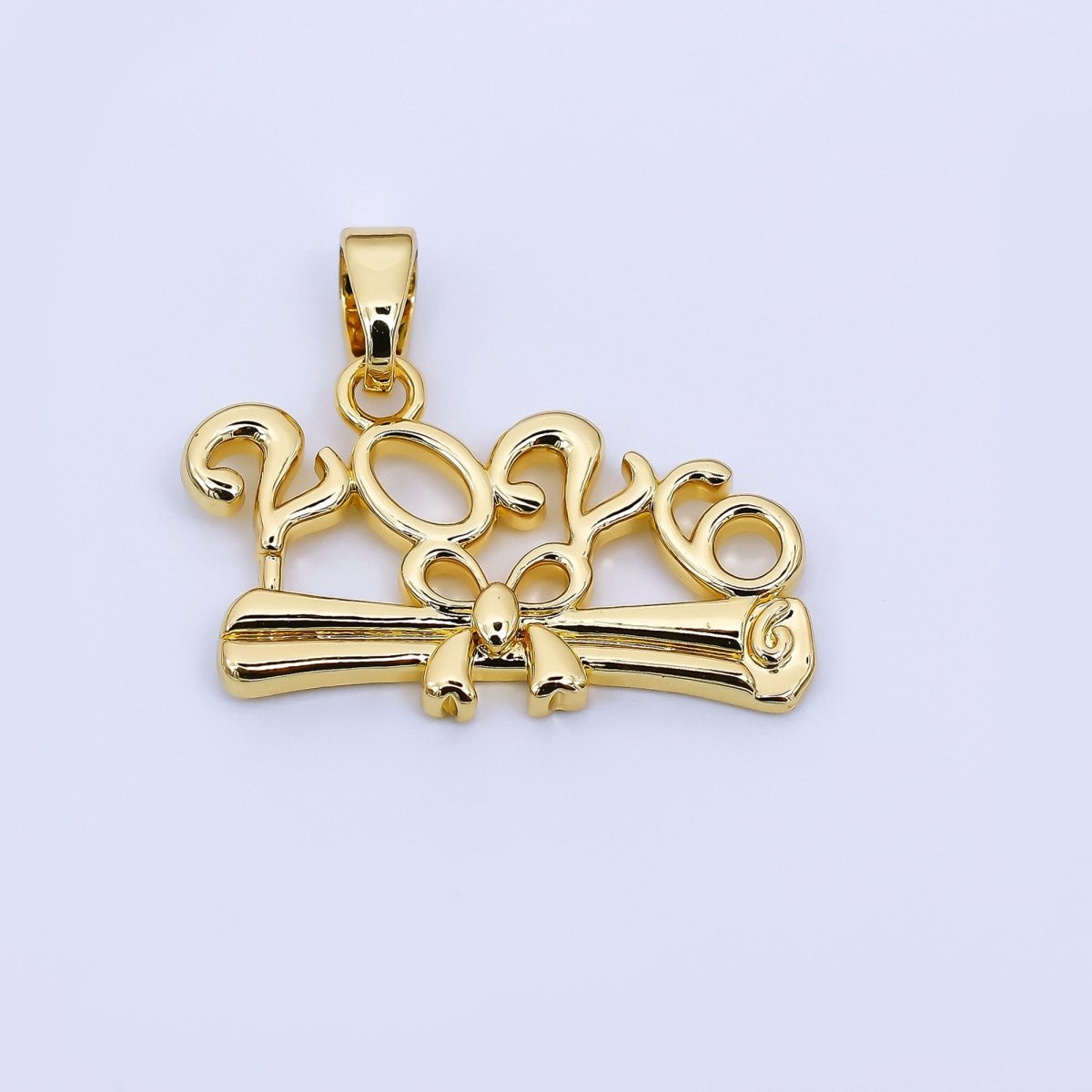 24K Gold Filled 14mm Graduation Certificate Year Script 2026 Pendant | AA - 1562 - DLUXCA