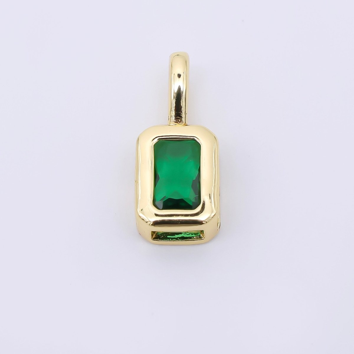 24K Gold Filled 14mm Green, Red, Black, Blue Pink Baguette CZ Bezel Cut Charm | AA1633 - AA1635 - DLUXCA