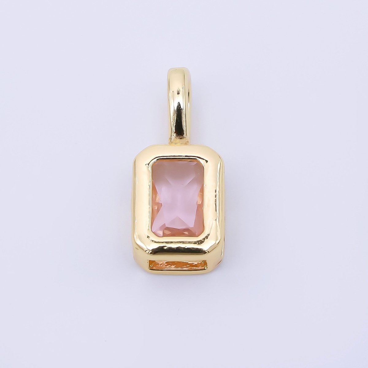 24K Gold Filled 14mm Green, Red, Black, Blue Pink Baguette CZ Bezel Cut Charm | AA1633 - AA1635 - DLUXCA