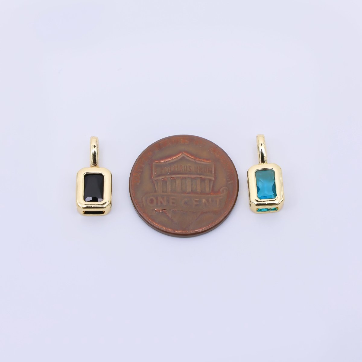 24K Gold Filled 14mm Green, Red, Black, Blue Pink Baguette CZ Bezel Cut Charm | AA1633 - AA1635 - DLUXCA