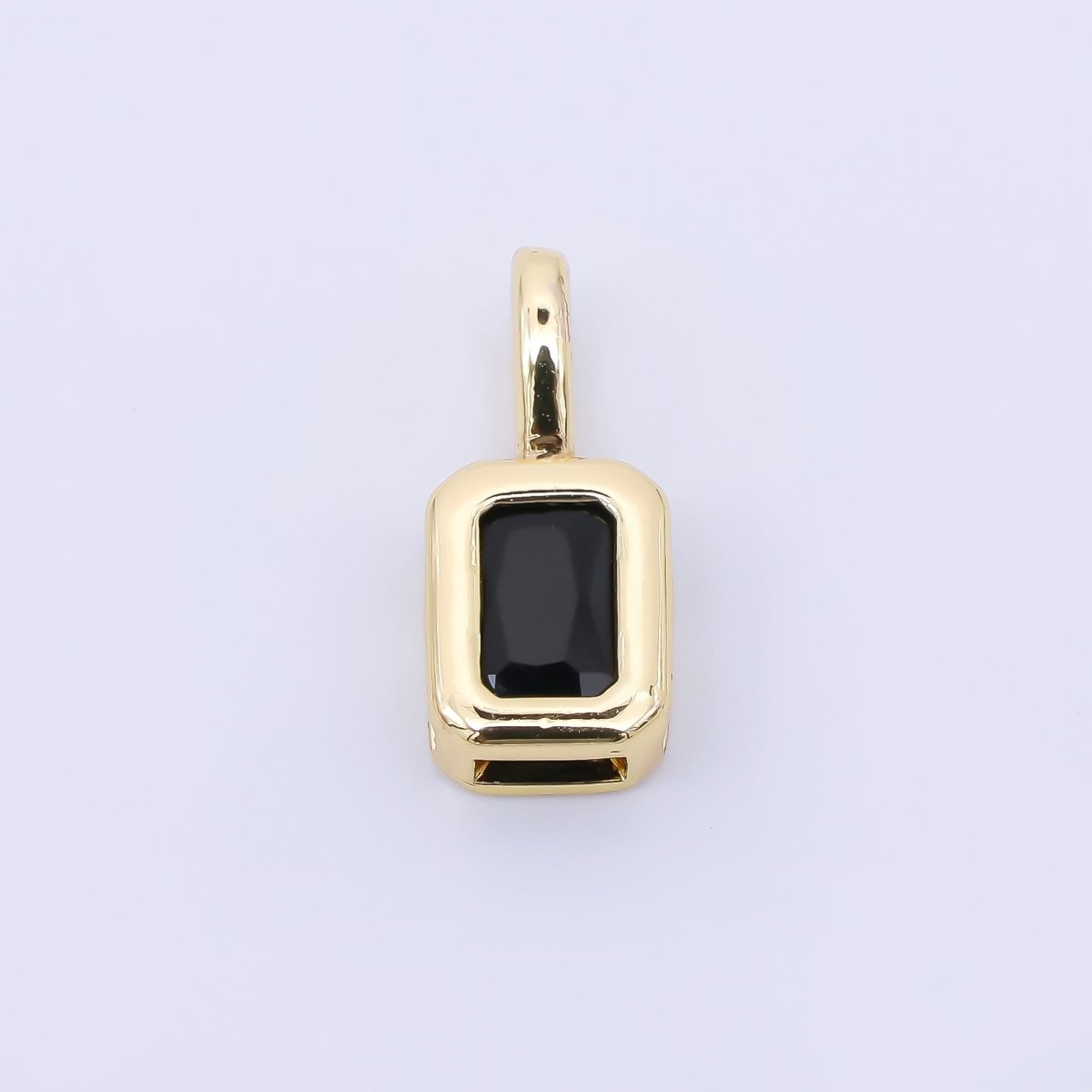24K Gold Filled 14mm Green, Red, Black, Blue Pink Baguette CZ Bezel Cut Charm | AA1633 - AA1635 - DLUXCA