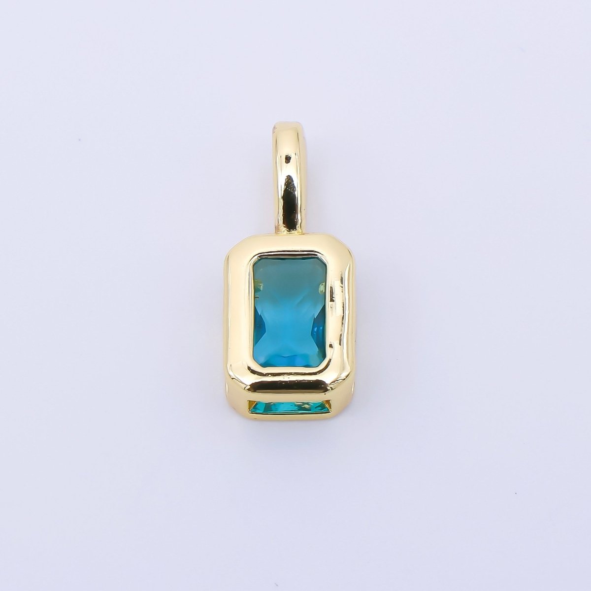 24K Gold Filled 14mm Green, Red, Black, Blue Pink Baguette CZ Bezel Cut Charm | AA1633 - AA1635 - DLUXCA