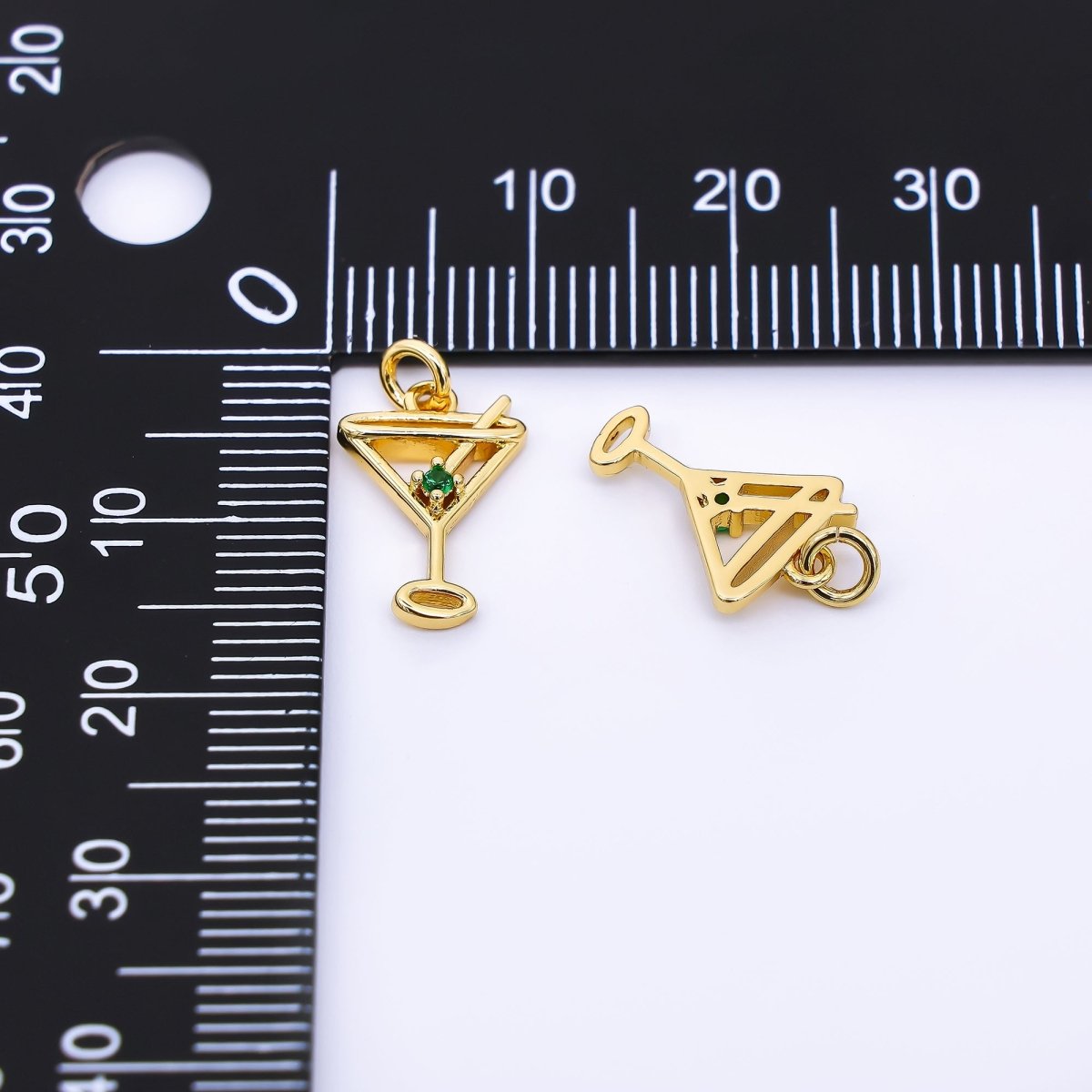 24K Gold Filled 14mm Green Round CZ Popsicle Drink Charm | AF - 524 - DLUXCA