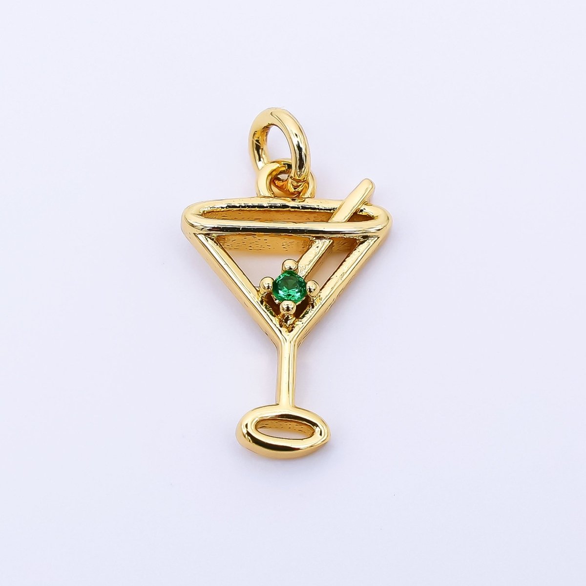 24K Gold Filled 14mm Green Round CZ Popsicle Drink Charm | AF - 524 - DLUXCA