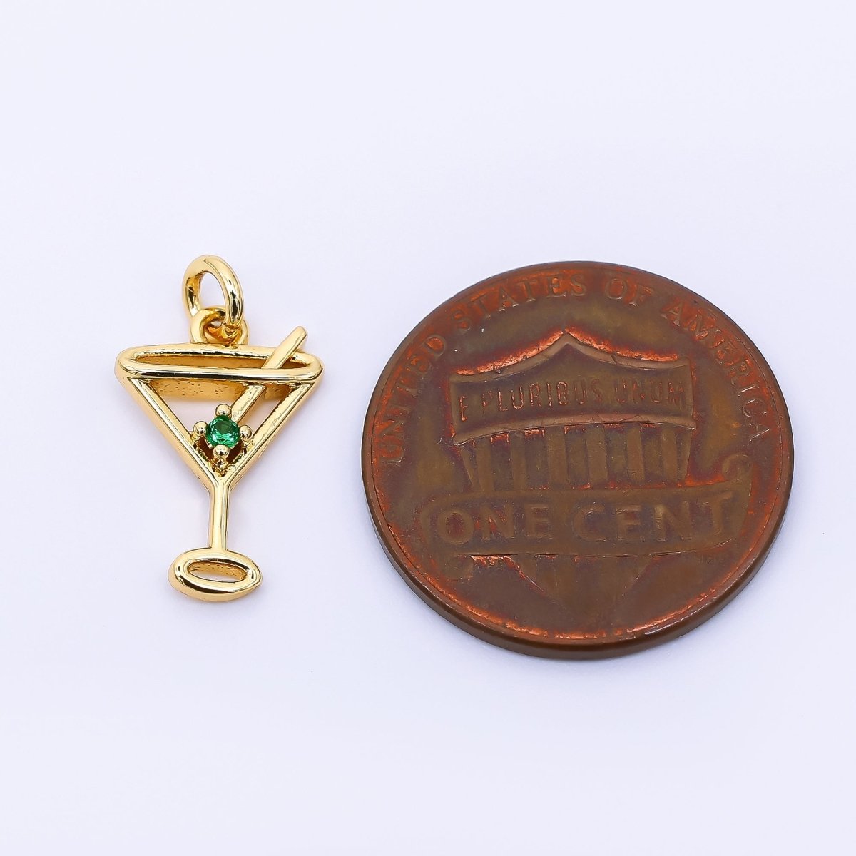 24K Gold Filled 14mm Green Round CZ Popsicle Drink Charm | AF - 524 - DLUXCA