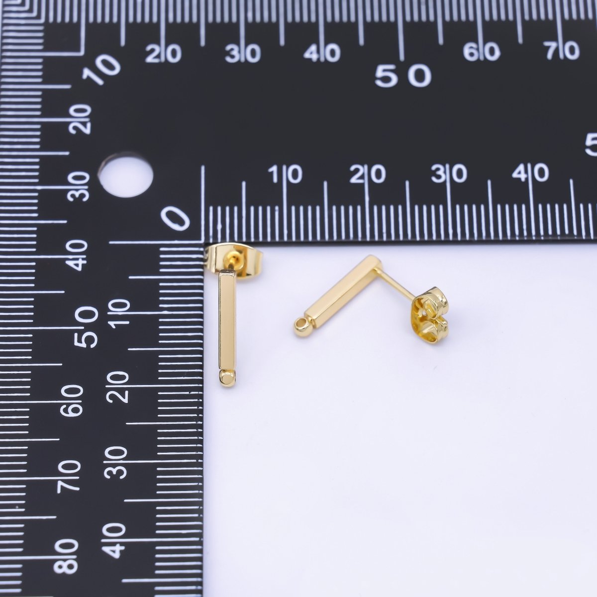 24K Gold Filled 14mm Linear Bar Open Loop Drop Stud Earring Findings | Z1327 - DLUXCA