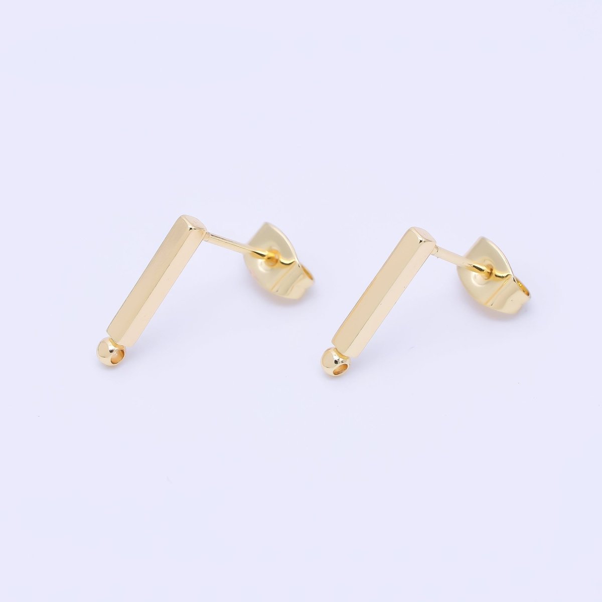 24K Gold Filled 14mm Linear Bar Open Loop Drop Stud Earring Findings | Z1327 - DLUXCA