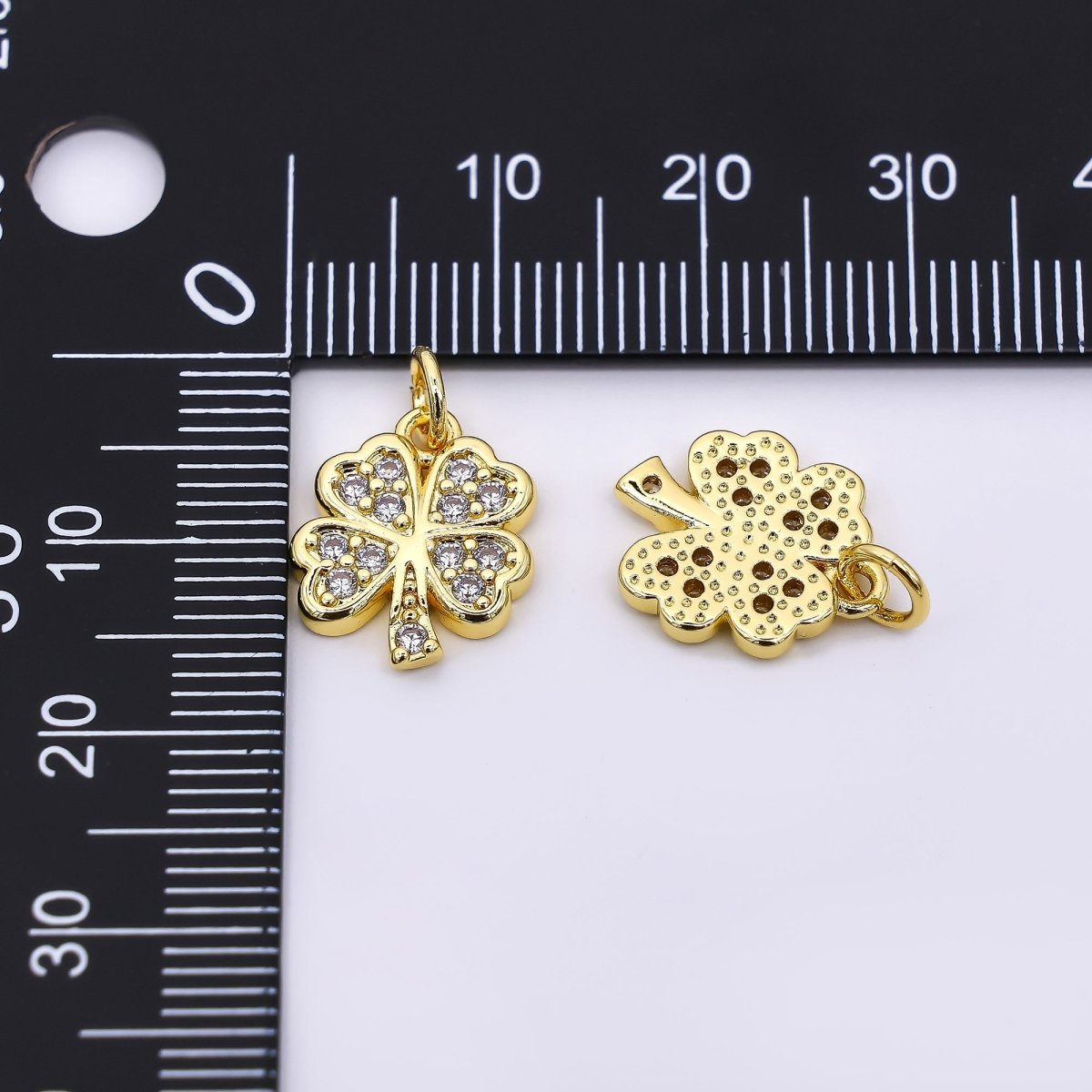 24K Gold Filled 14mm Micro Paved CZ 4 - Leaves Lucky Fortune Clover Pendant | AF - 536 - DLUXCA