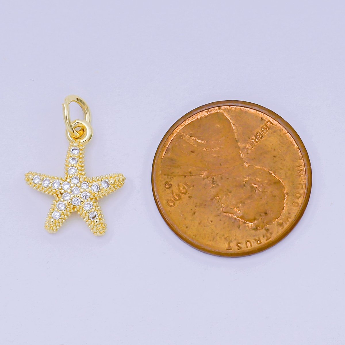 24K Gold Filled 14mm Micro Paved CZ Beach Star Fish Animal Pendant | AJ - 507 - DLUXCA
