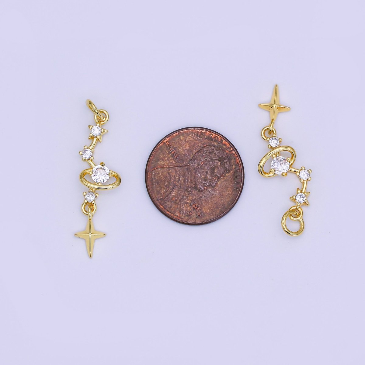 24K Gold Filled 14mm Micro Paved CZ Celestial Stargazing Charm North Star Pendant | AJ - 493 - DLUXCA