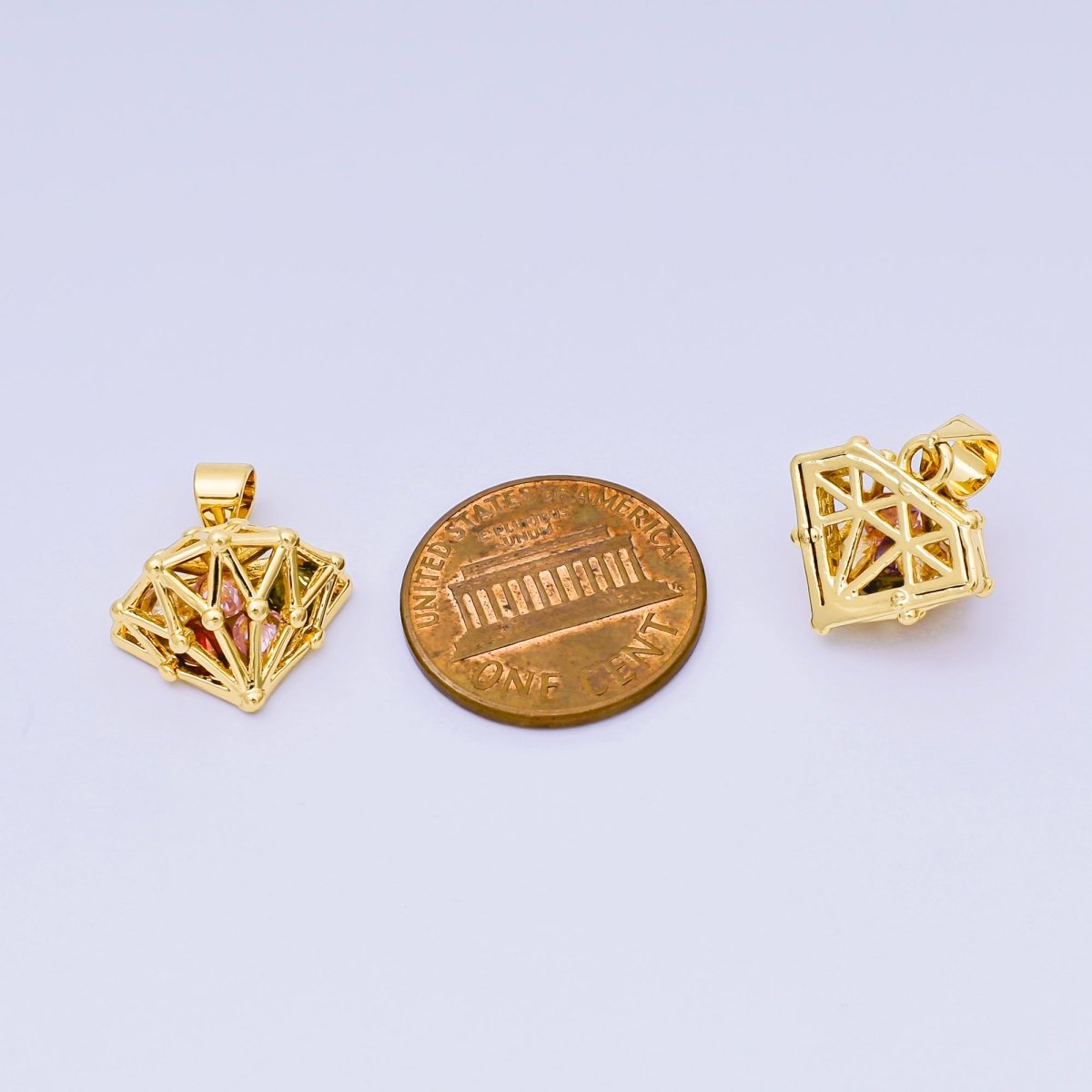 24K Gold Filled 14mm Micro Paved CZ Diamond - Shaped Pendant | AA - 1567 - DLUXCA