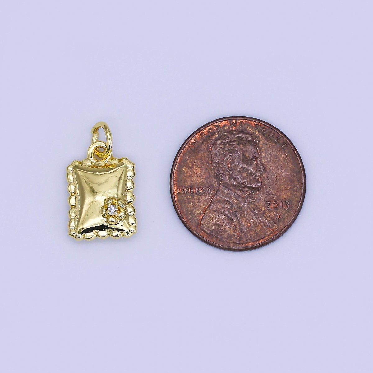 24K Gold Filled 14mm Micro Paved CZ Italian Ravioli Pasta Book Flower Charm | AJ306 - DLUXCA