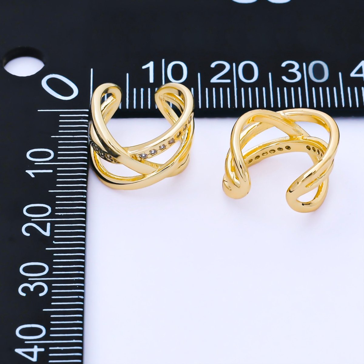 24K Gold Filled 14mm Micro Paved CZ X Shaped Band Ear Cuff Earrings | AI186 - DLUXCA