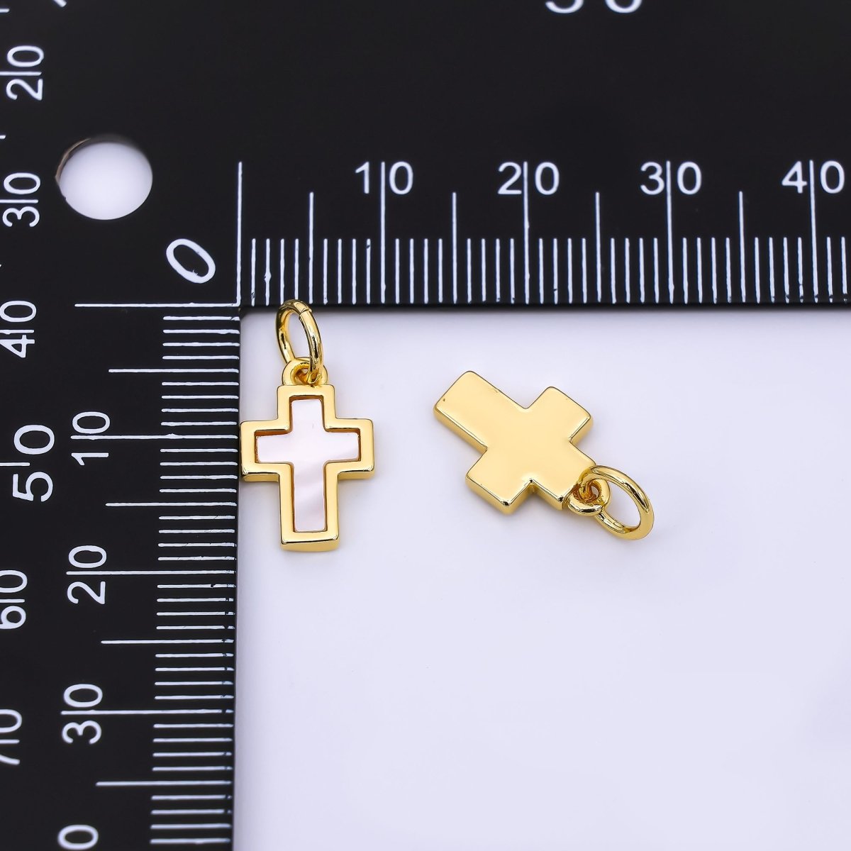 24K Gold Filled 14mm Mother of Pearl Art Holy Christian Cross Charm | AH - 564 - DLUXCA