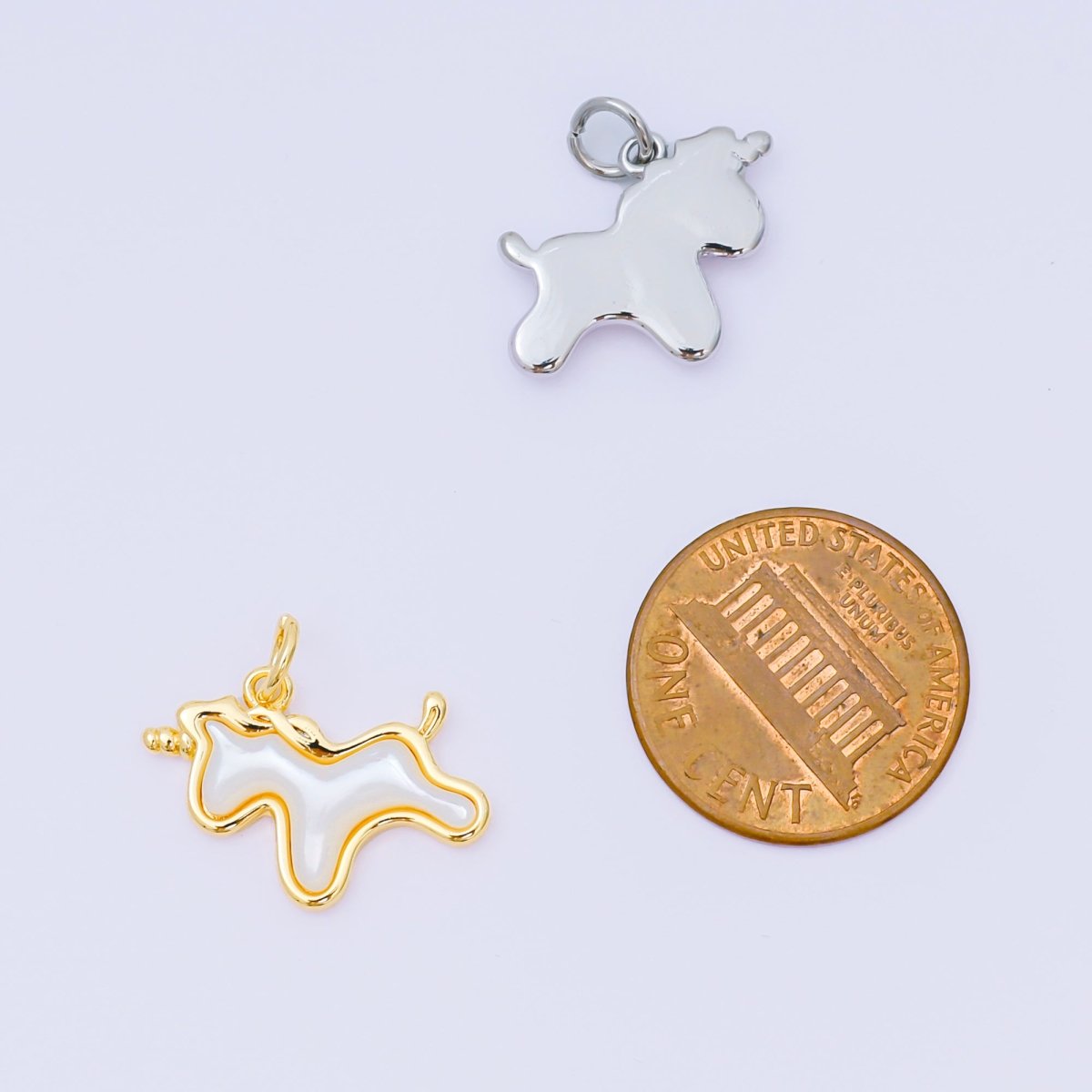 24K Gold Filled 14mm Mother of Pearl Tiny Pony Unicorn Charm in Gold & Silver | AH - 594 - DLUXCA