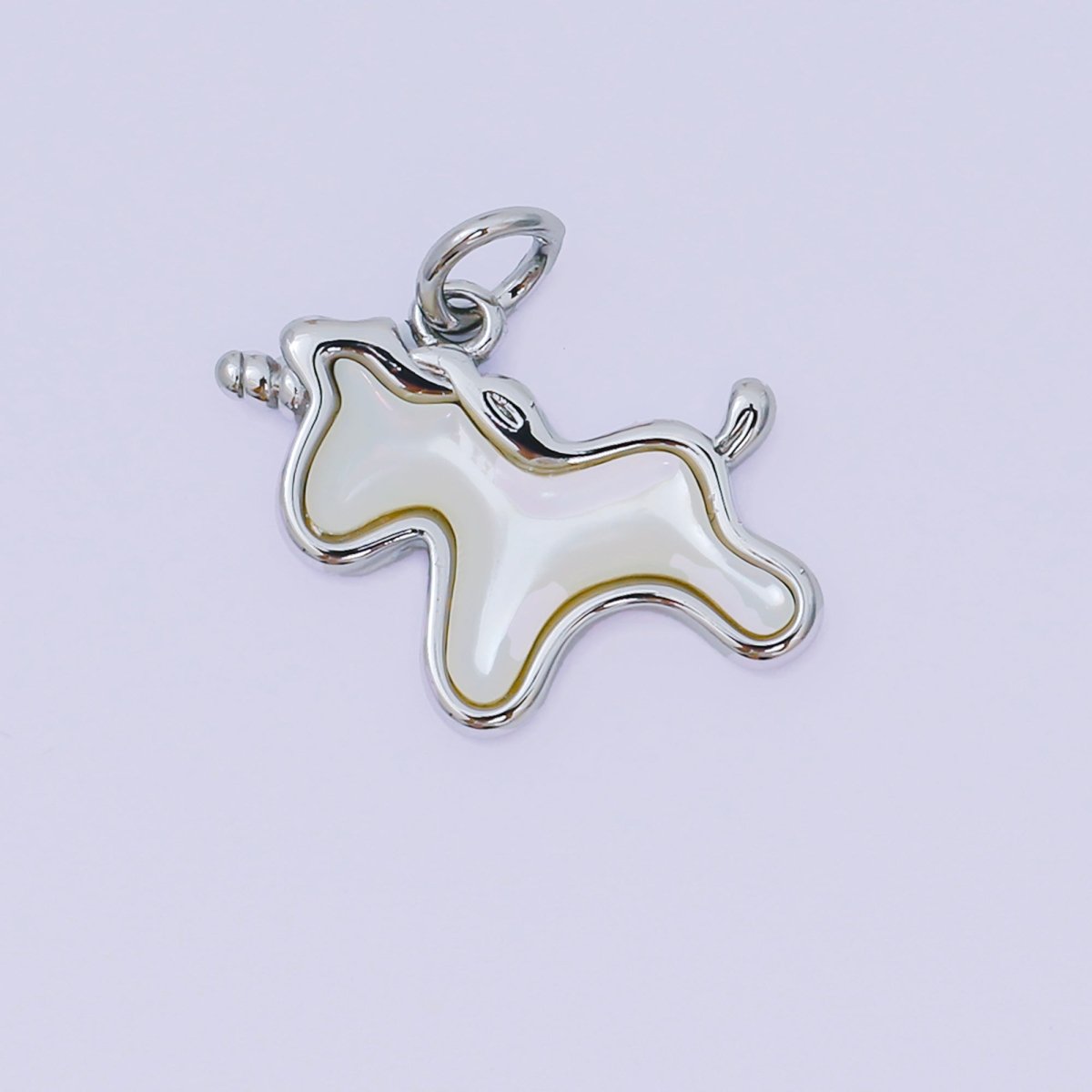 24K Gold Filled 14mm Mother of Pearl Tiny Pony Unicorn Charm in Gold & Silver | AH - 594 - DLUXCA