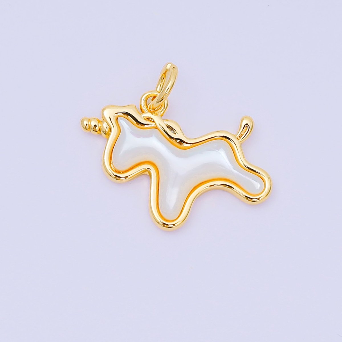 24K Gold Filled 14mm Mother of Pearl Tiny Pony Unicorn Charm in Gold & Silver | AH - 594 - DLUXCA