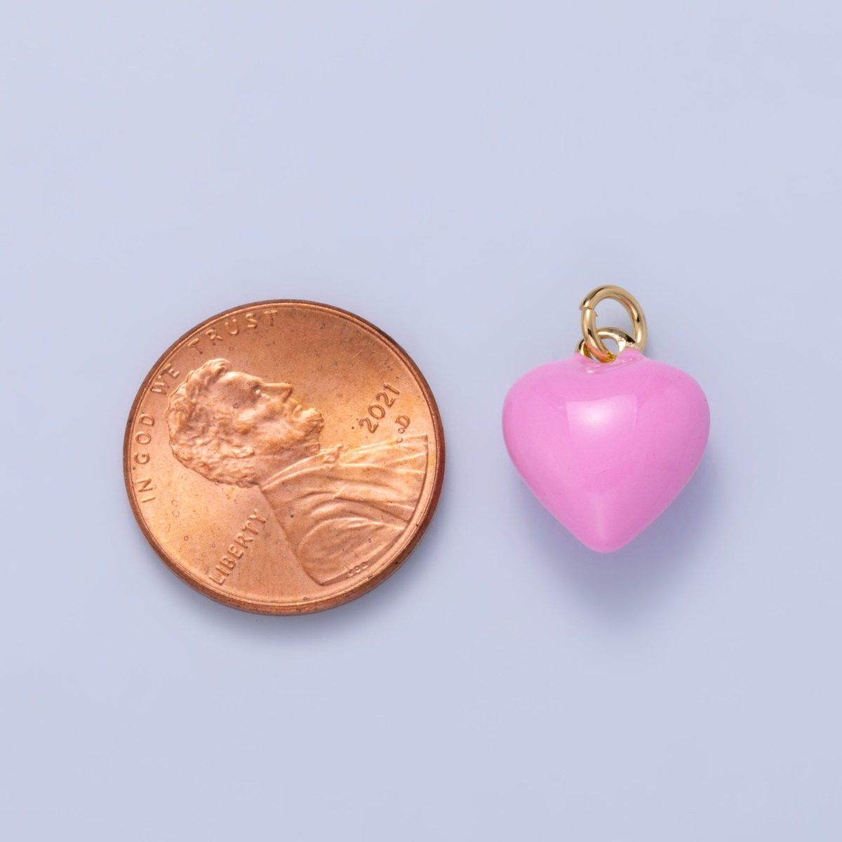 24K Gold Filled 14mm Pink Enamel Chubby Heart Charm | Charms - 00937 - DLUXCA