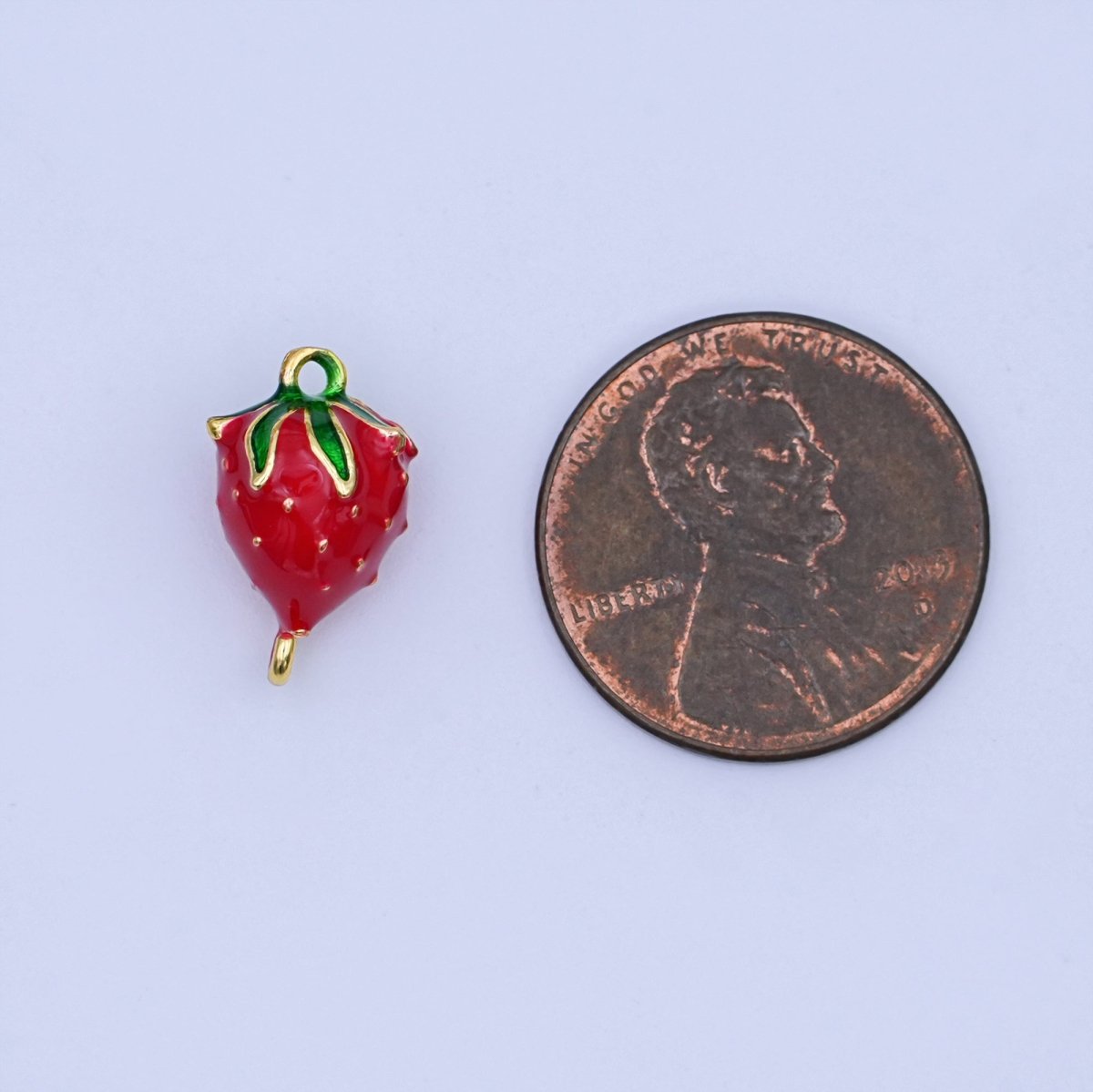 24K Gold Filled 14mm Red Enamel Strawberry 3D Multidimensional Charm | Y021 - DLUXCA