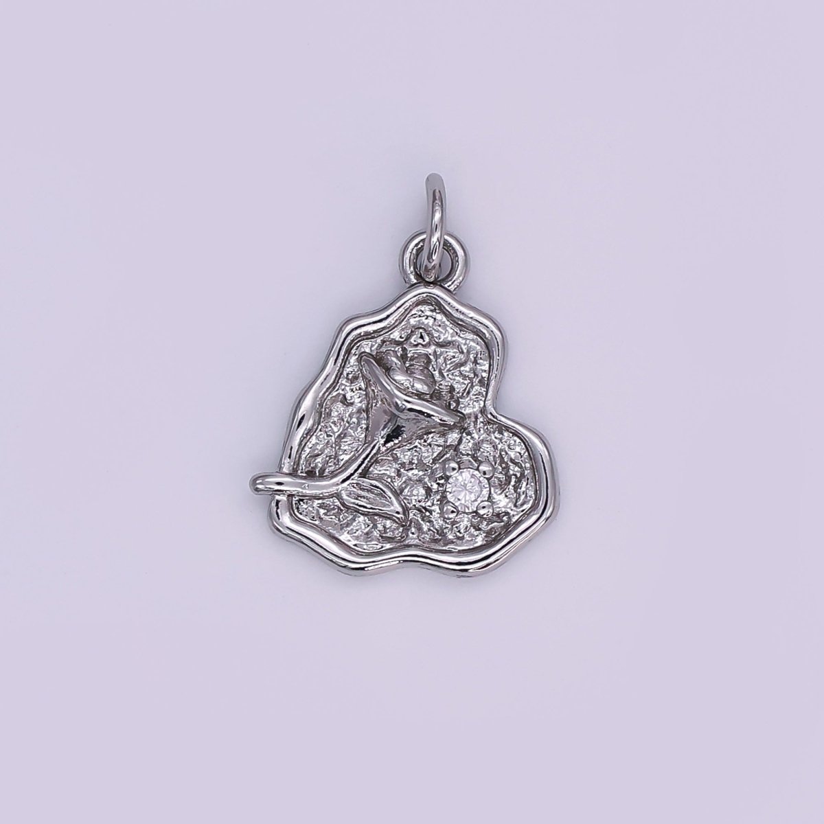 24K Gold Filled 14mm Round CZ Wavy Love with Rose Flower Charm in Gold & Silver | AJ - 341 - DLUXCA