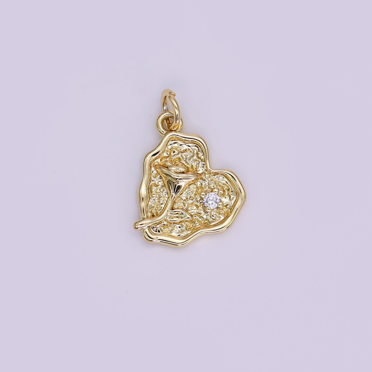24K Gold Filled 14mm Round CZ Wavy Love with Rose Flower Charm in Gold & Silver | AJ - 341 - DLUXCA