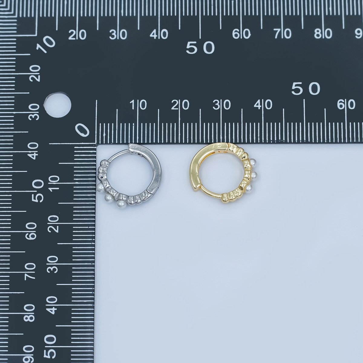 24K Gold Filled 14mm Shell Pearl Dotted Huggie Earrings in Gold & Silver | AB1080 AB1082 - DLUXCA